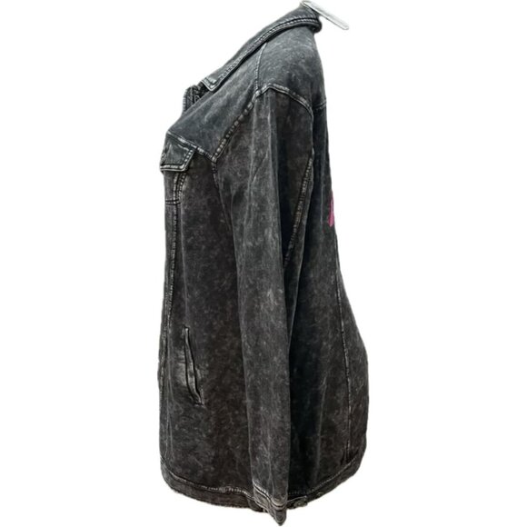 Lovesick +4 Black Washed-Out Get Lost Graphic Button Pockets Long Sleeve Shacket - Picture 5 of 6